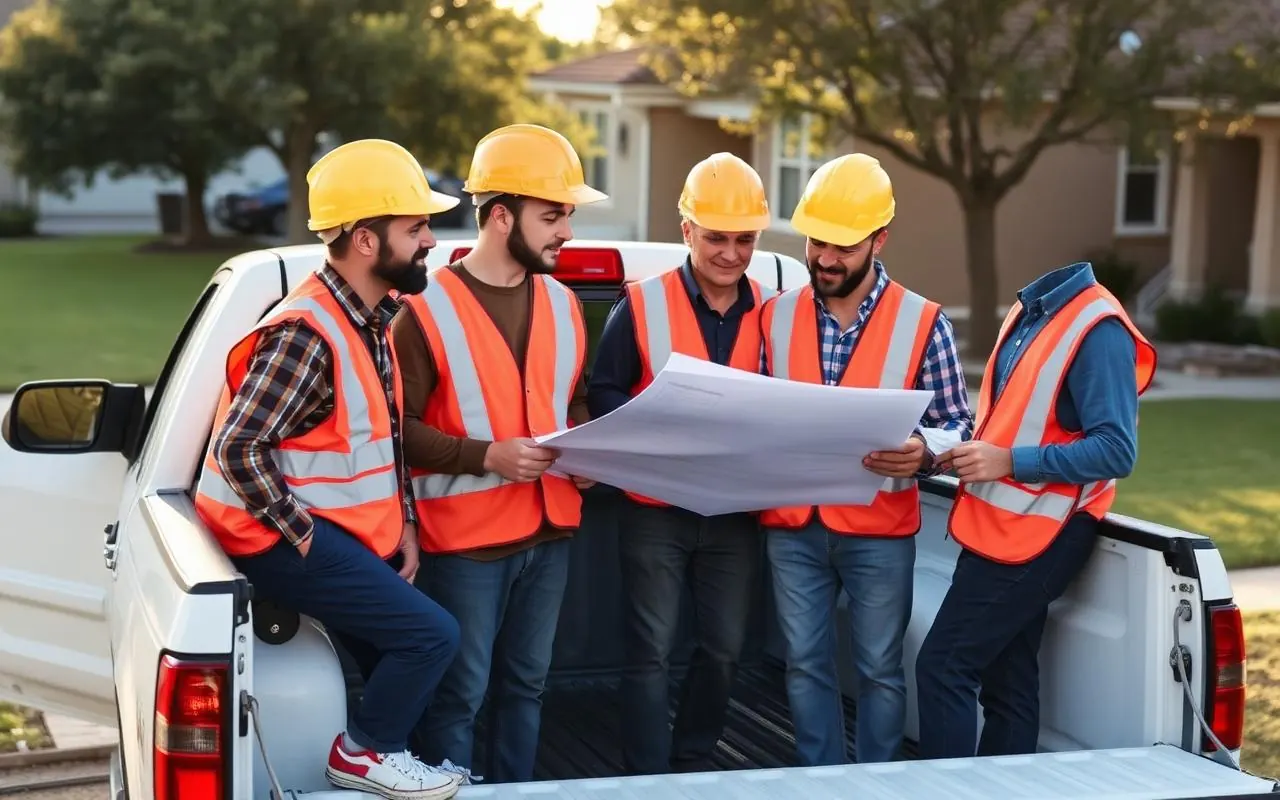 The Debmagro crew reviewing plans on a job site